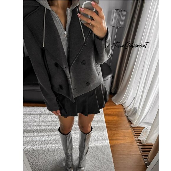 BLOGGER'S FAVE! Zara Hooded Cropped Jacket Gray NWT - Picture 5 of 9